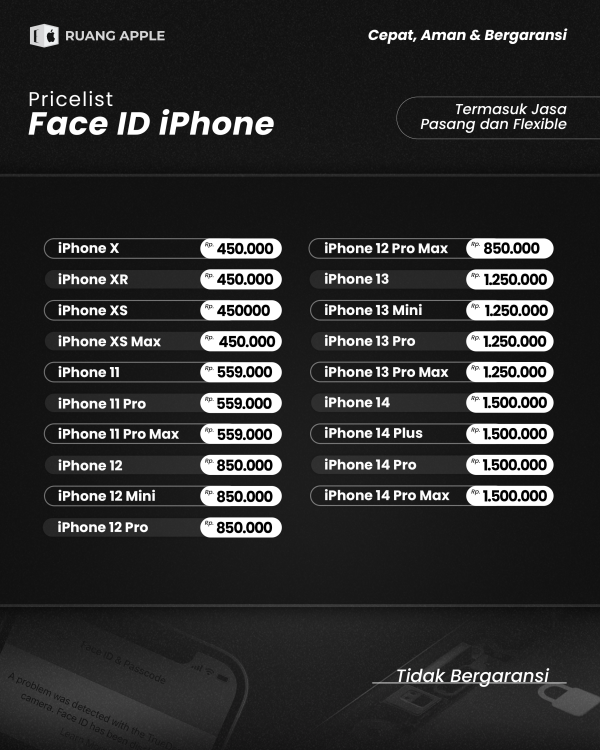 Face ID iPhone X - 14 Series Termurah